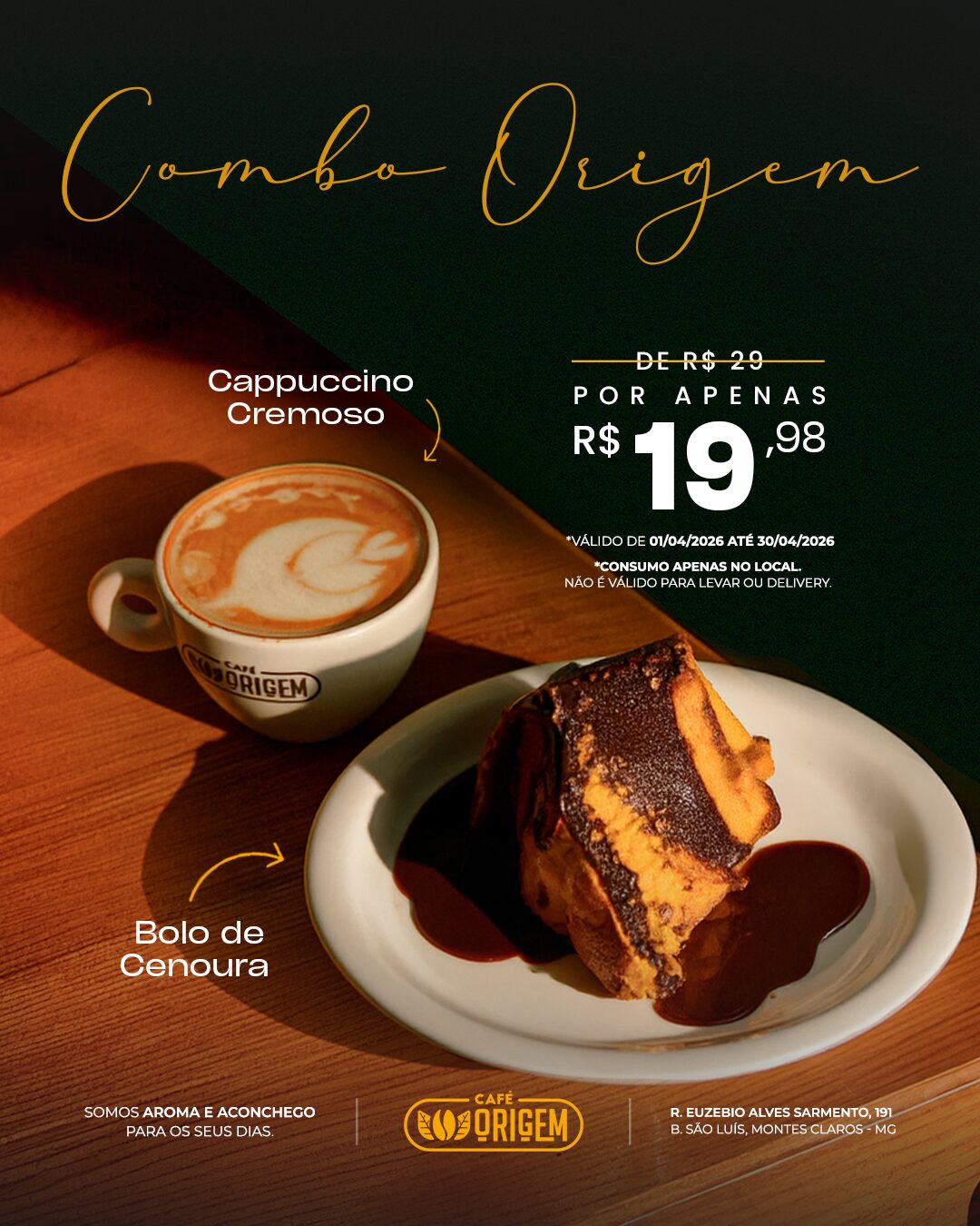 COMO CAPPUCINO + BOLO DE CENOURA ABRIL